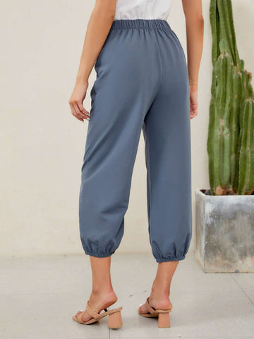 EMERY ROSE Tie Waist Button Detail Capri Pants