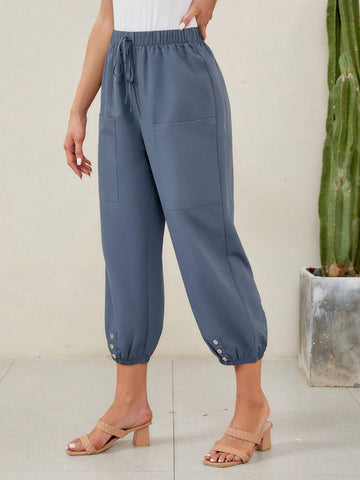 EMERY ROSE Tie Waist Button Detail Capri Pants