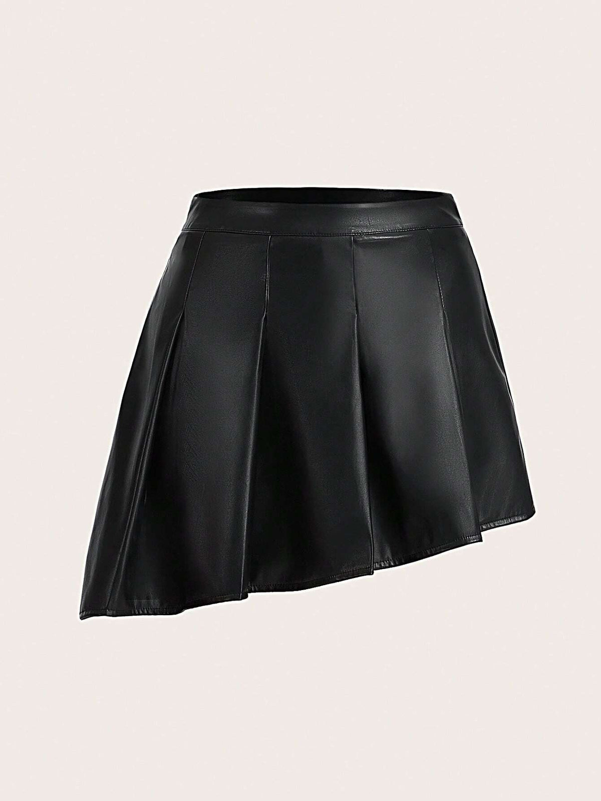 EZwear Solid PU Leather Pleated Skirt