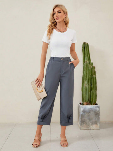 EMERY ROSE Solid Plicated Detail Pants