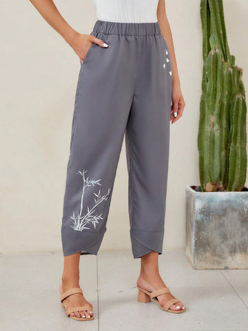 EMERY ROSE Bamboo Print Tulip Hem Pants