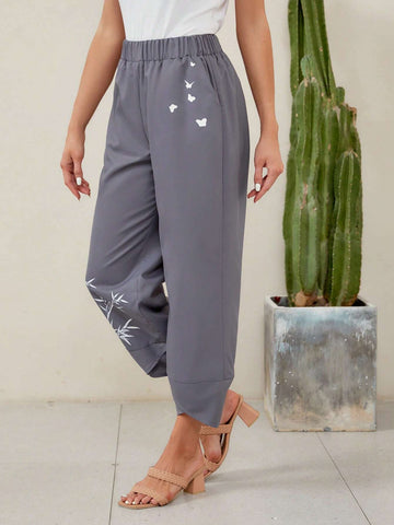 EMERY ROSE Bamboo Print Tulip Hem Pants