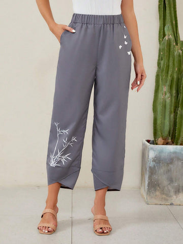 EMERY ROSE Bamboo Print Tulip Hem Pants