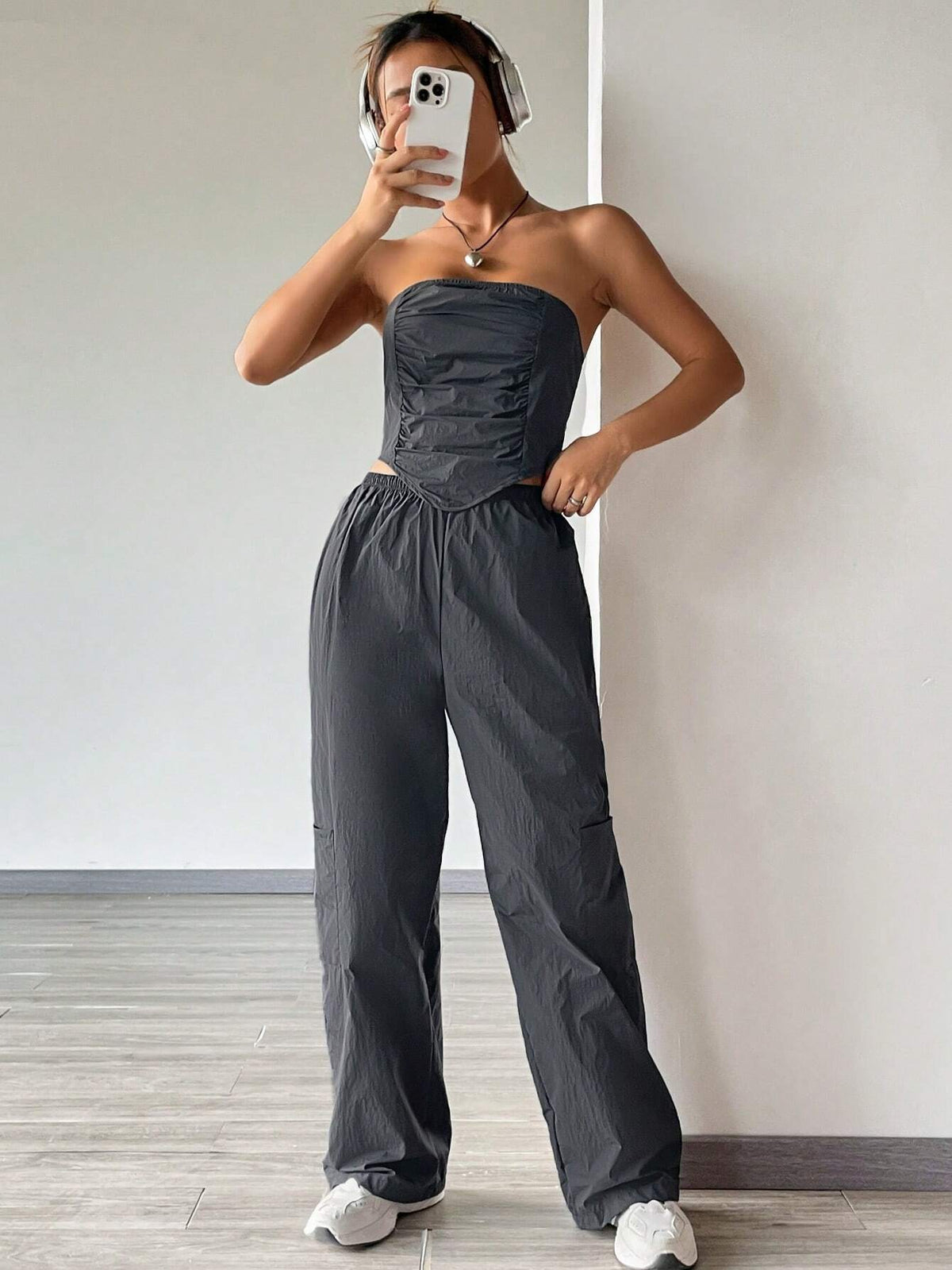 Solid Ruched Bandana Tube Top & Pants