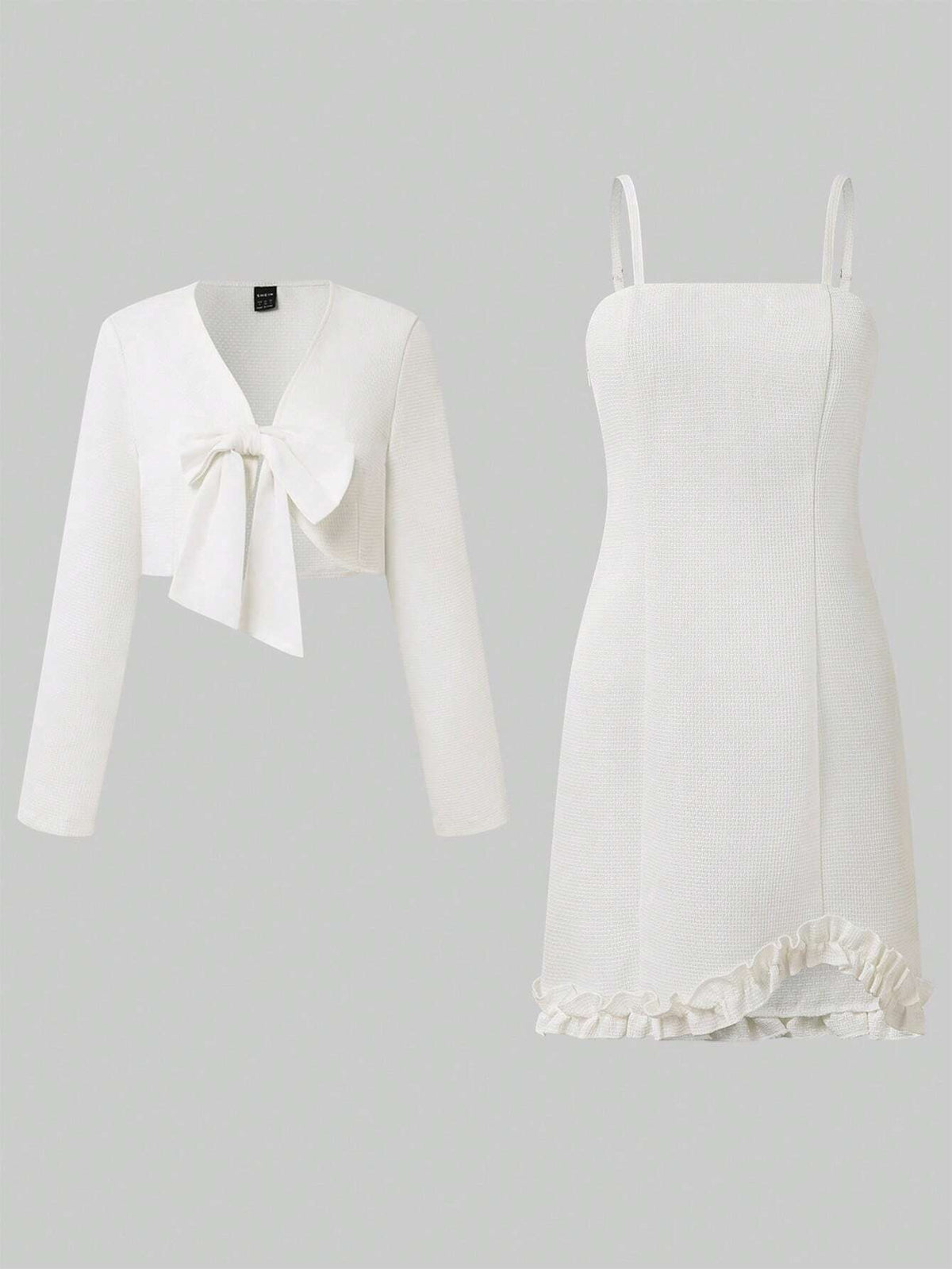 Bow Front Jacket & Frill Trim Cami Dress