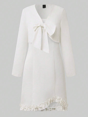 Bow Front Jacket & Frill Trim Cami Dress