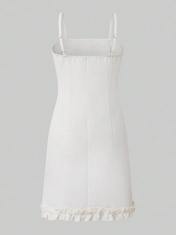 Bow Front Jacket & Frill Trim Cami Dress