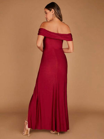 Off Shoulder Ruched Wrap Hem Bridesmaid Dress