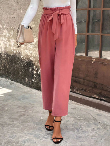 Paperbag Waist Belted Straight Leg Pants
