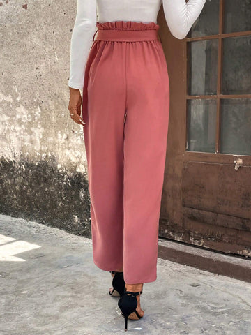 Paperbag Waist Belted Straight Leg Pants