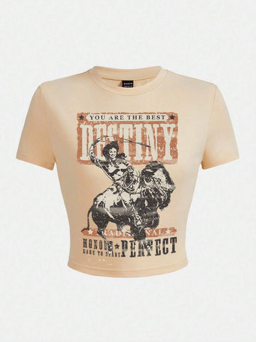 Figure & Slogan Graphic Crop Tee