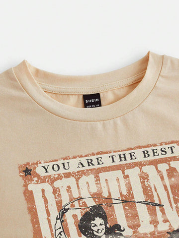 Figure & Slogan Graphic Crop Tee