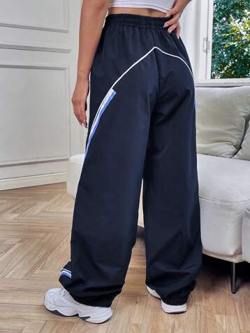EZwear Contrast Piping Elastic Waist Pants