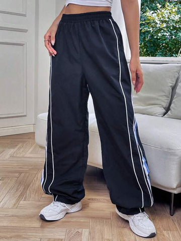 EZwear Contrast Piping Elastic Waist Pants