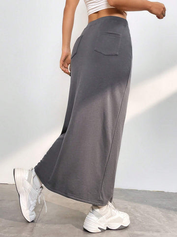 EZwear Flap Pocket Split Thigh Belted Skirt