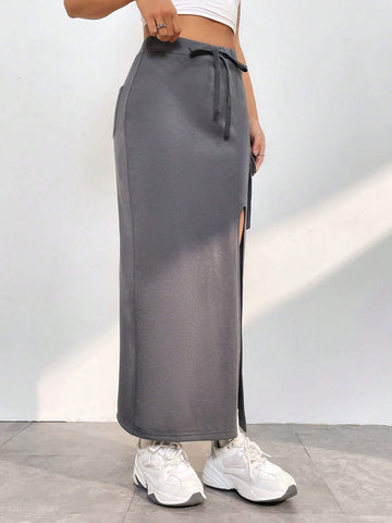 EZwear Flap Pocket Split Thigh Belted Skirt