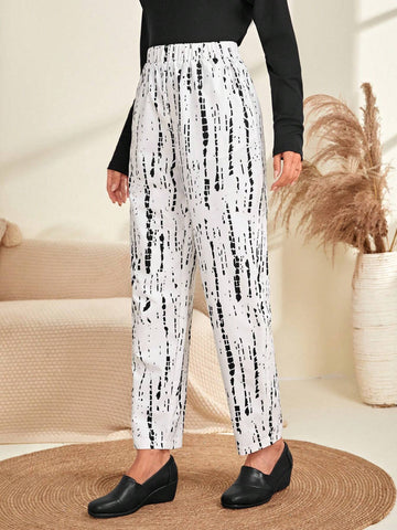 EMERY ROSE Graphic Print Elastic Waist Pants