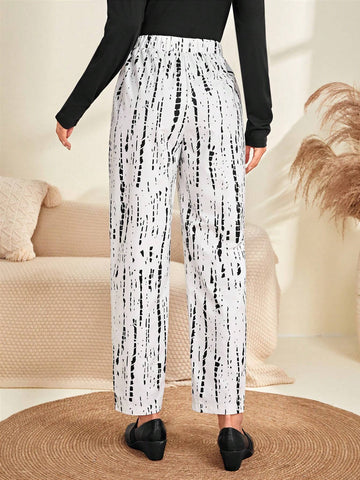 EMERY ROSE Graphic Print Elastic Waist Pants