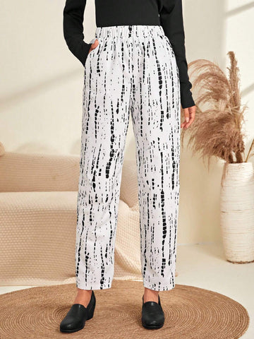 EMERY ROSE Graphic Print Elastic Waist Pants