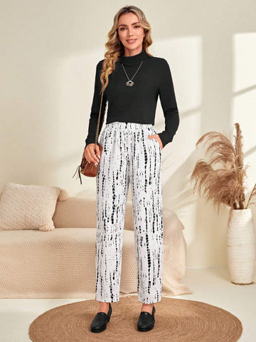 EMERY ROSE Graphic Print Elastic Waist Pants