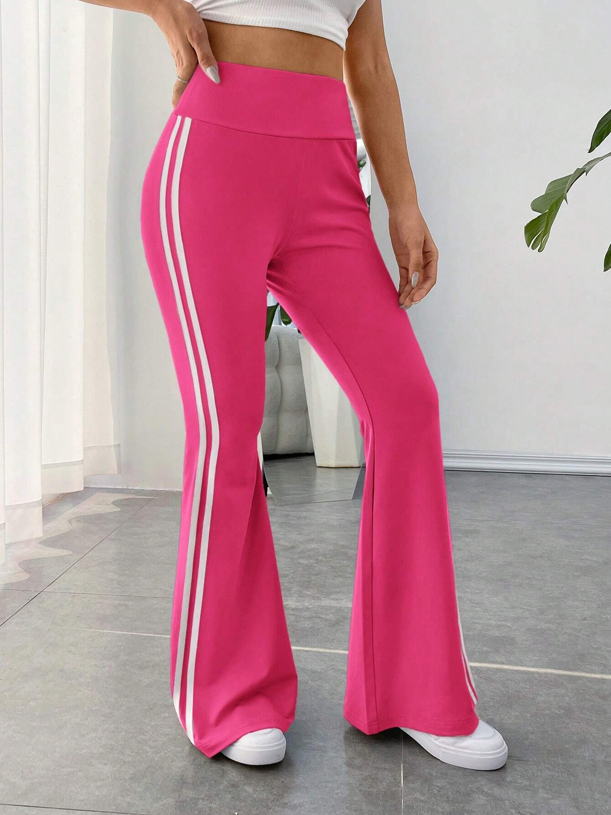 EZwear Striped Side Flare Leg Pants