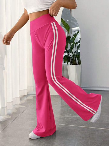 EZwear Striped Side Flare Leg Pants