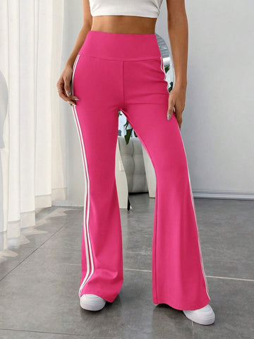 EZwear Striped Side Flare Leg Pants