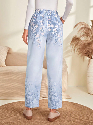 EMERY ROSE Floral Print Slant Pocket Pants