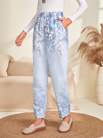 EMERY ROSE Floral Print Slant Pocket Pants