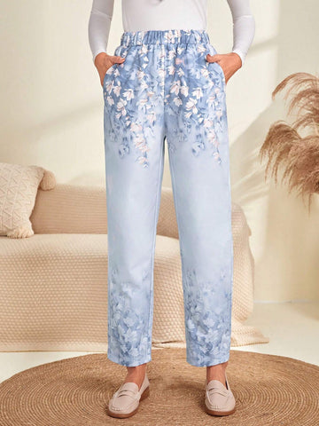 EMERY ROSE Floral Print Slant Pocket Pants