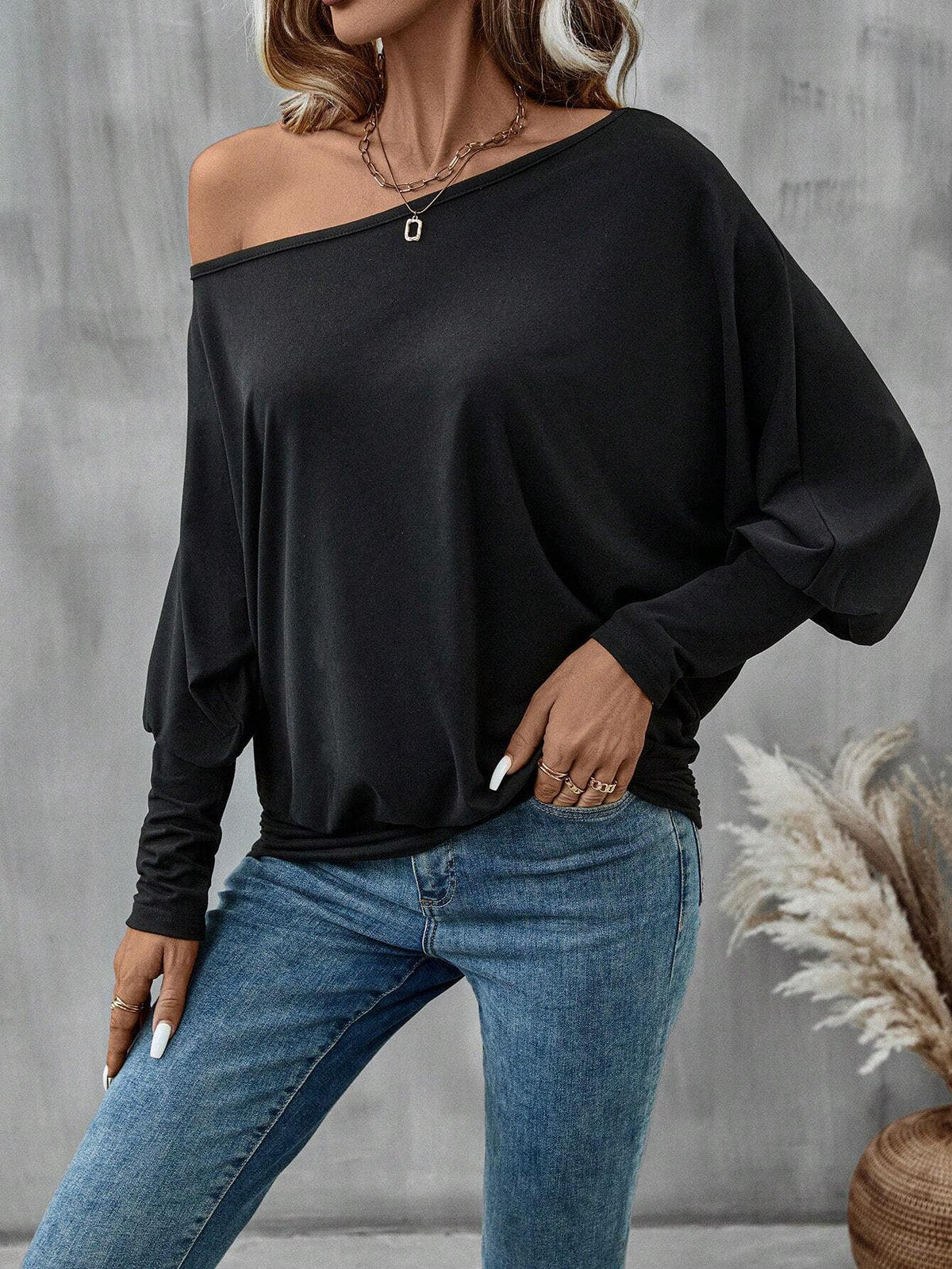 Solid Batwing Sleeve Tee