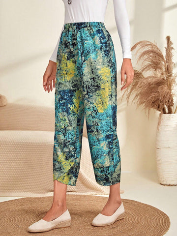 EMERY ROSE Allover Print Slant Pocket Pants