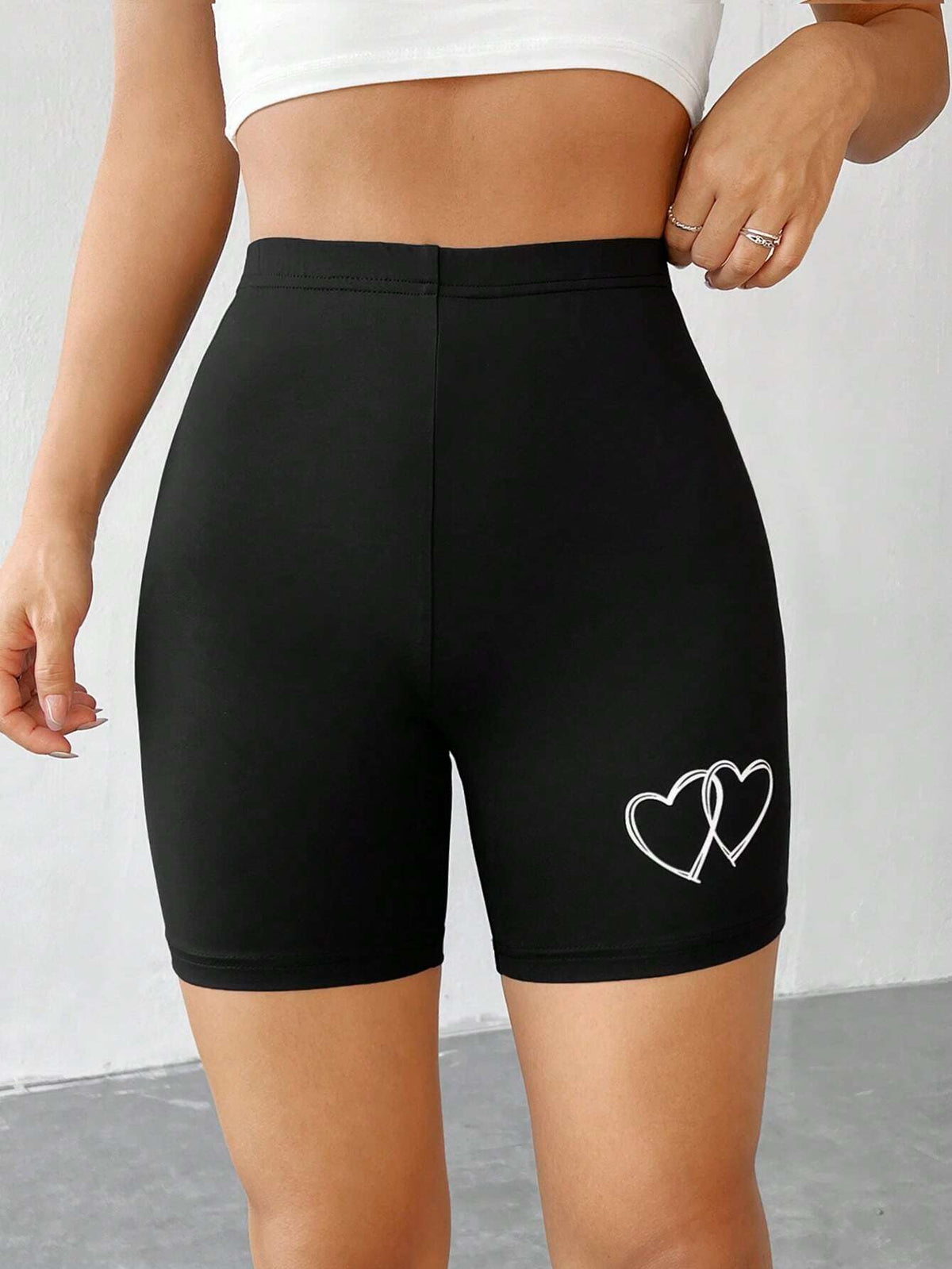 EZwear Heart Print Biker Shorts
