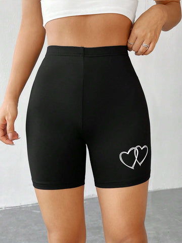 EZwear Heart Print Biker Shorts