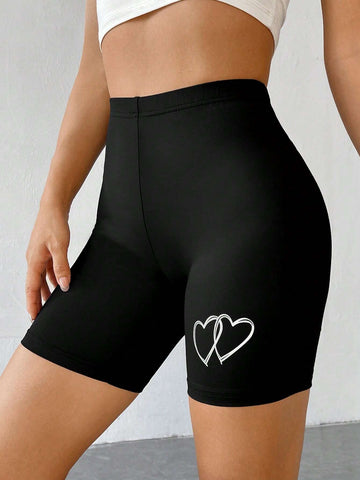 EZwear Heart Print Biker Shorts