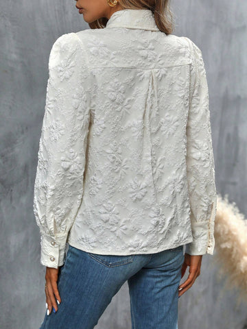 Jacquard Lantern Sleeve Button Front Shirt