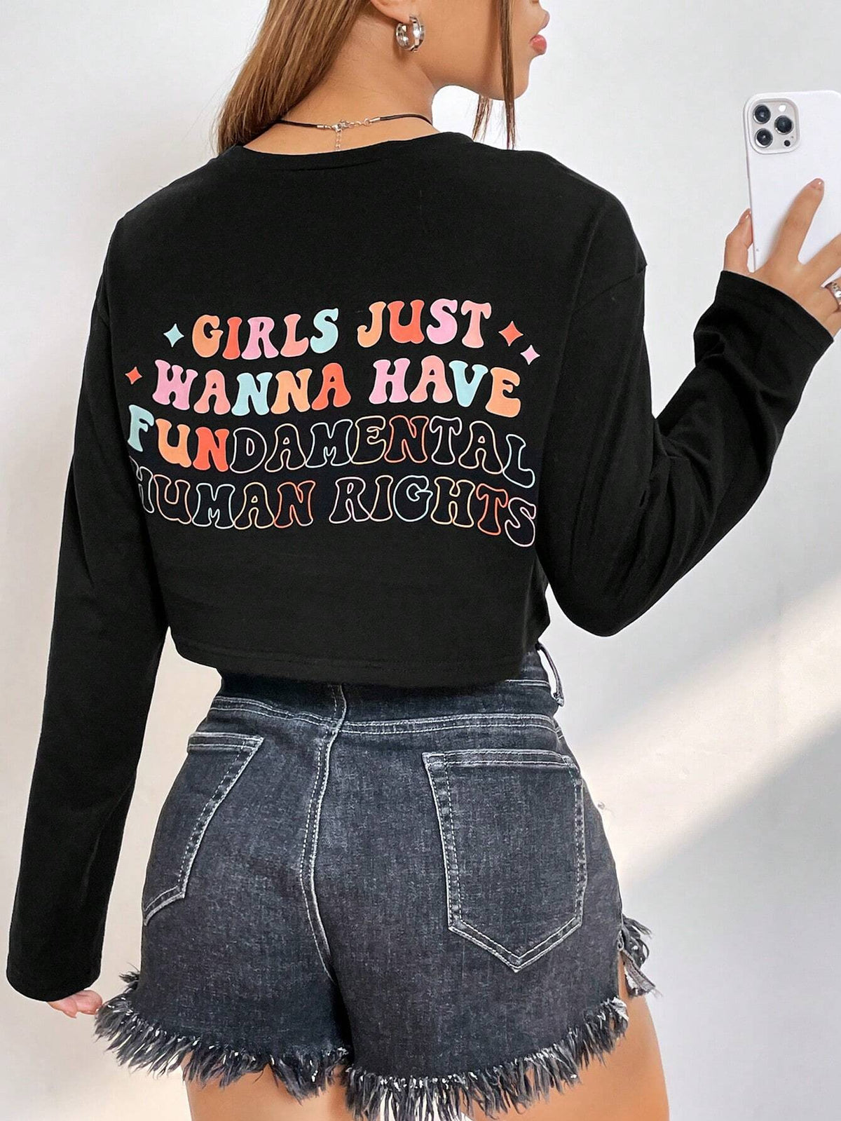 Slogan Graphic Drop Shoulder Crop Tee