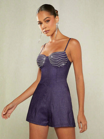 Rhinestone Detail Bustier Cami Romper