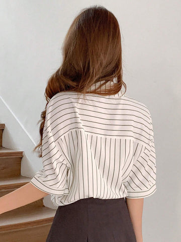 Vertical Stripe Batwing Sleeve Shirt