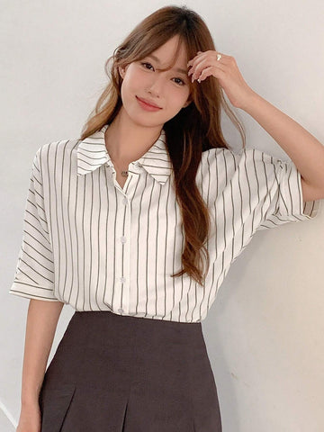 Vertical Stripe Batwing Sleeve Shirt