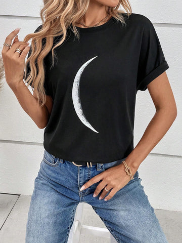 Moon Print Batwing Sleeve Tee