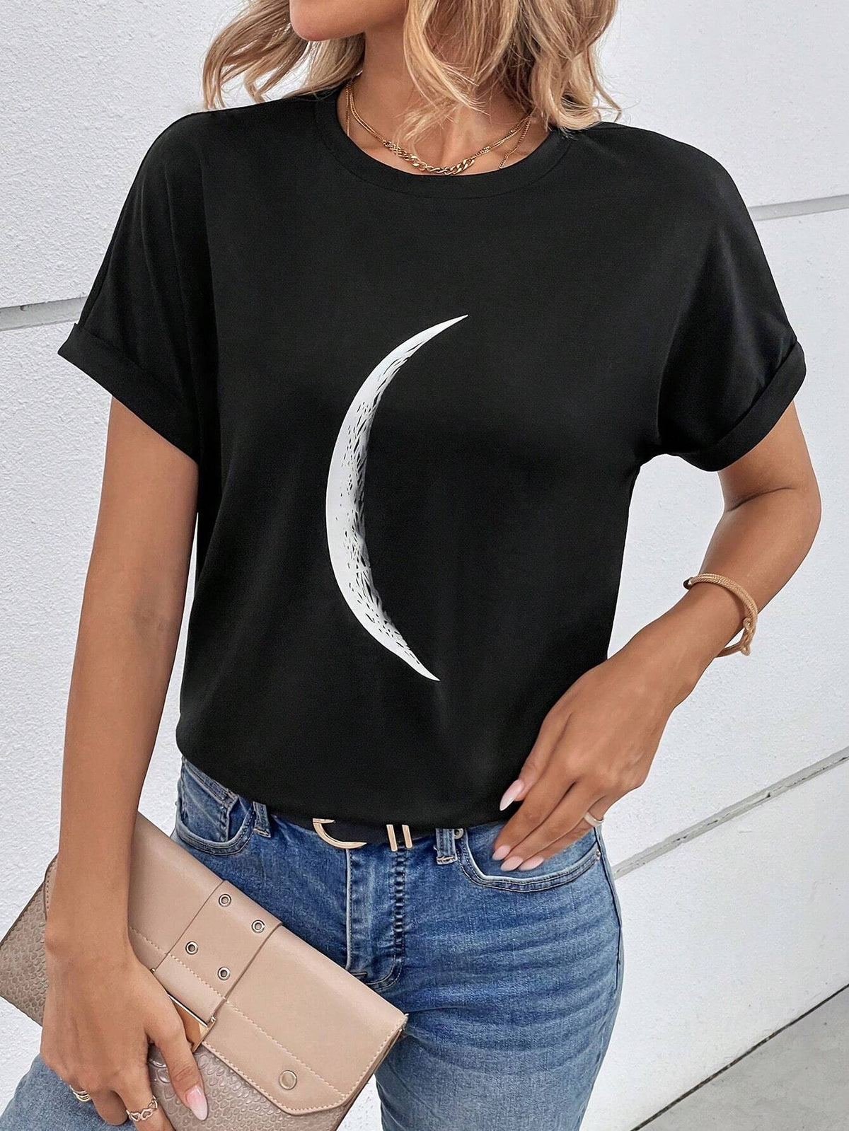 Moon Print Batwing Sleeve Tee