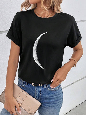 Moon Print Batwing Sleeve Tee