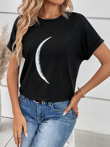 Moon Print Batwing Sleeve Tee