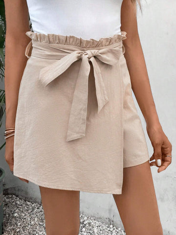 Frenchy Paperbag Waist Belted Wrap Skort