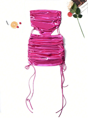 Drawstring Side Crop Tube Top & Ruched Skirt