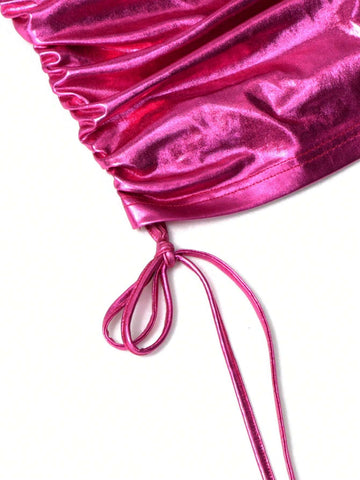 Drawstring Side Crop Tube Top & Ruched Skirt