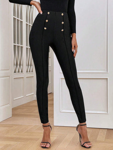 Clasi High Waist Button Detail Leggings