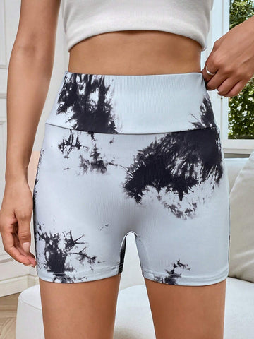 EZwear Tie Dye Wideband Waist Biker Shorts