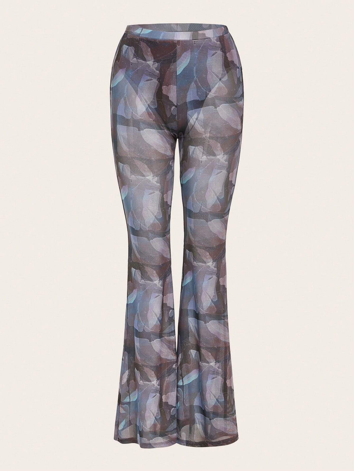 ICON Allover Print Flare Leg Mesh Pants Without Panty